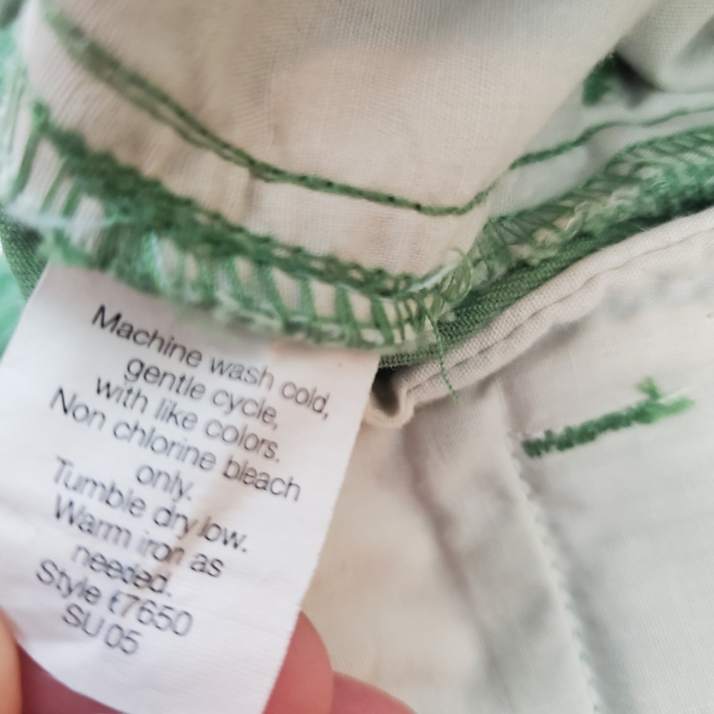 J Crew Vintage Whale Chino Crop Pants Favorite Fit Green Cotton Pink Embroidery - Picture 12 of 13